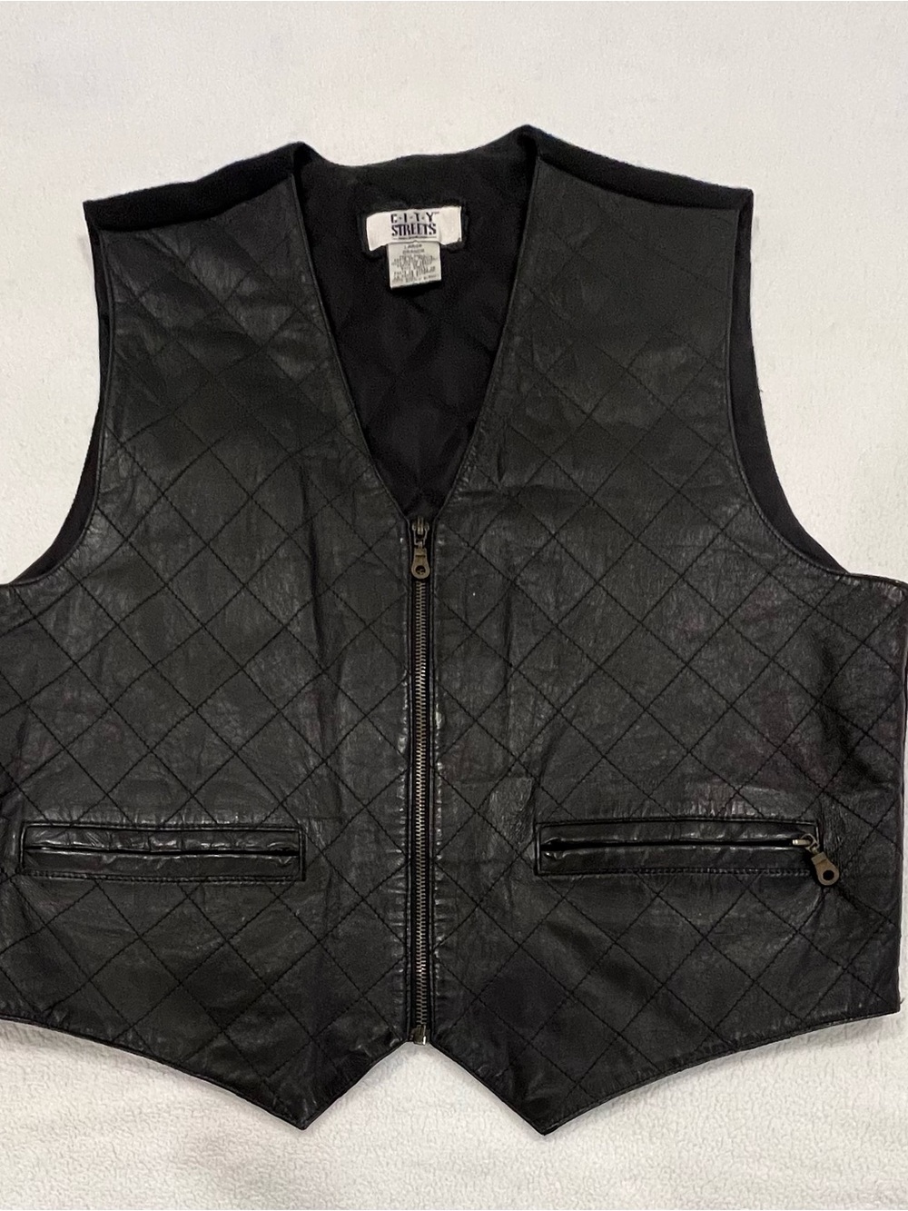 City Streets Black Quilted Vegan Leather Vest with Zip Pockets